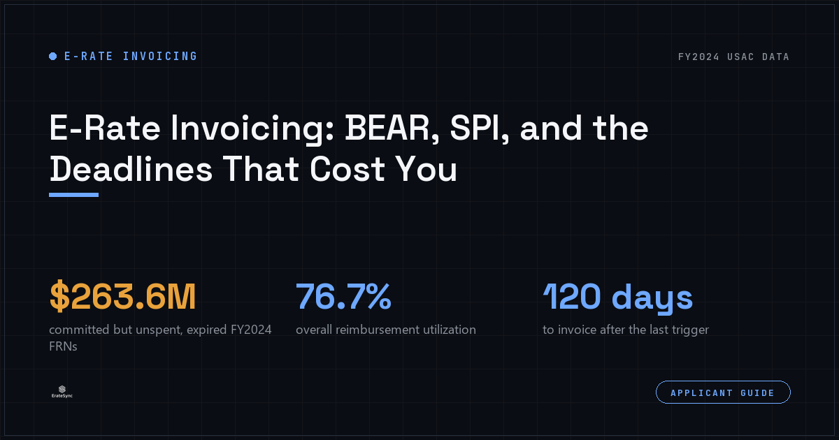 E-Rate invoicing BEAR vs SPI and deadlines guide, ErateSync